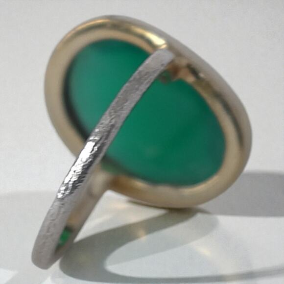 Vintage 925 Gold Plated Jadeite Ring Large Faceted Green Oval Stone sz 8.5 - Picture 9 of 9